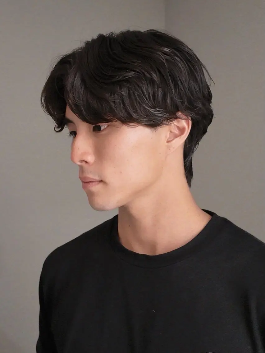 ショート パーマ メンズ センターパート フェザーパーマ マッシュ メンズパーマ くせ毛 カット パーマ センターパート特化 井上健太のヘアスタイル