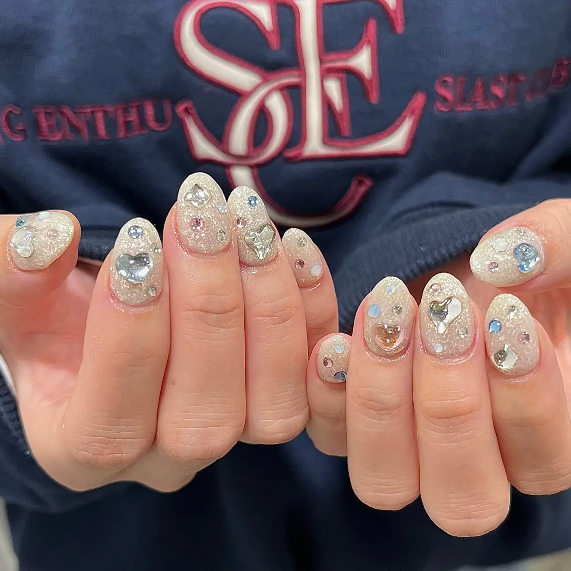 ネイル ハート キラキラネイル ラメ(グリッター) ミラーネイル スカルプネイル Para Sol nail　Maoのネイルデザイン