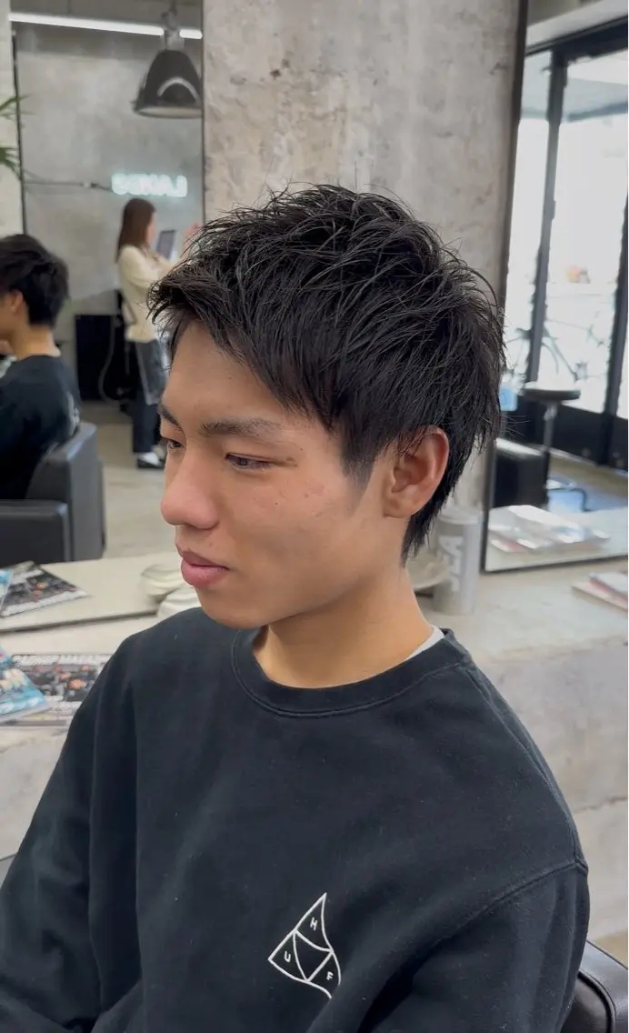 ショート メンズ アップバング メンズウルフカット ウルフカット カット 🪐LANDS🪐 福垣 海也のヘアスタイル