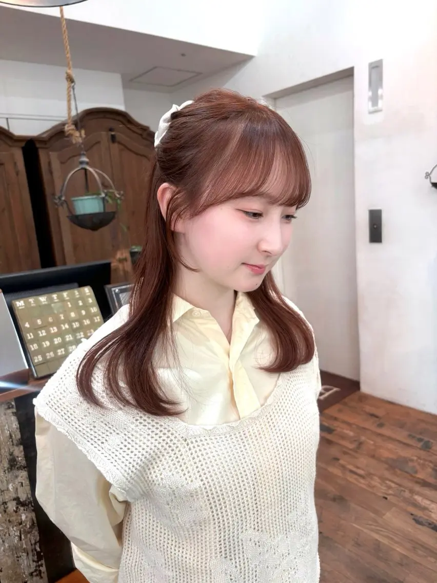 ロング 小顔カット カット ヘアカラー rena/レイヤー /顔まわりのヘアスタイル