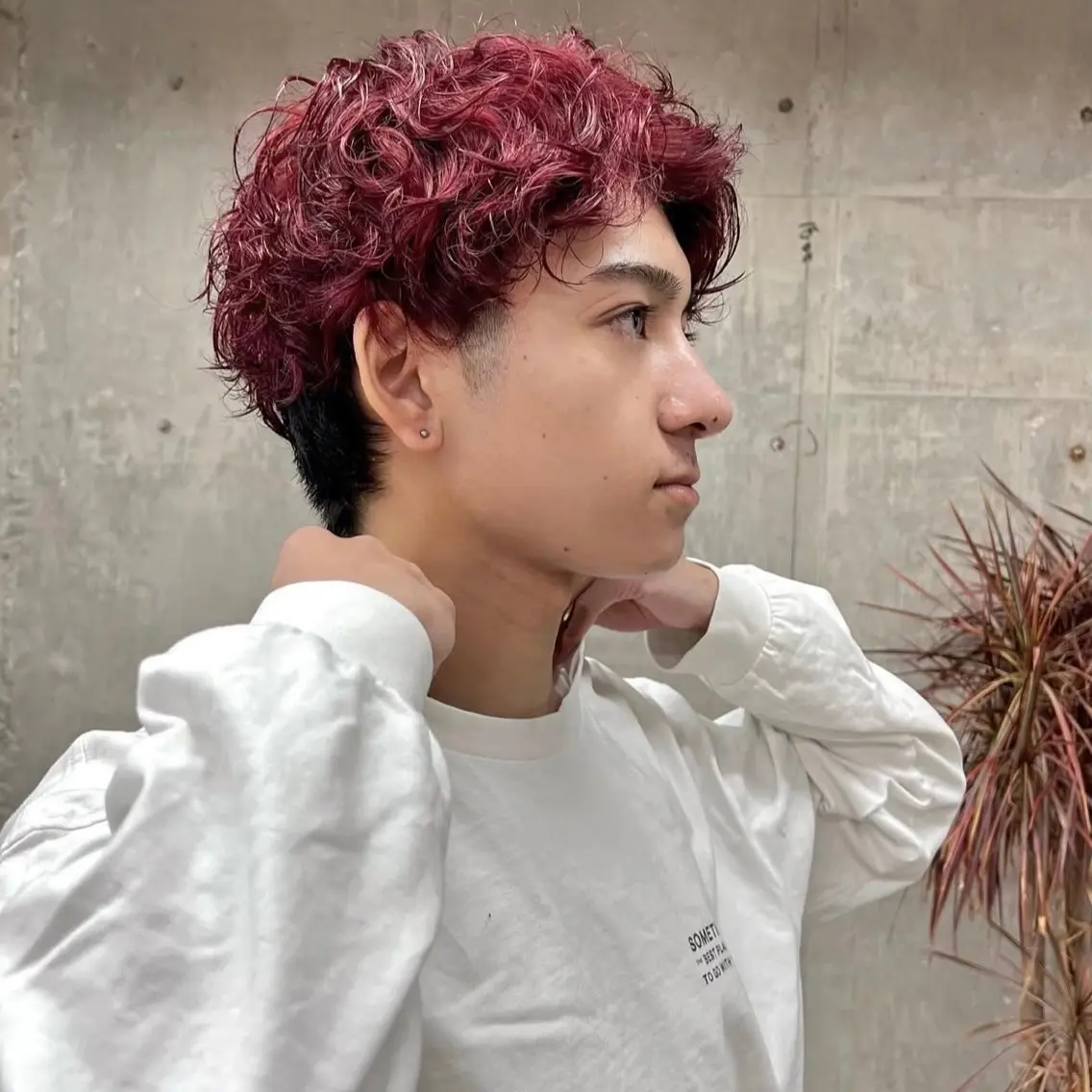 カラー パーマ メンズ メンズパーマ レッドカラー カット ヘアカラー パーマ レイヤー / メンズ 🇰🇷 細江 美紅のヘアスタイル