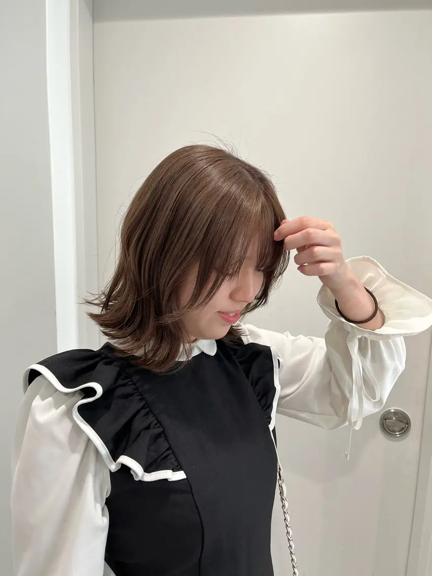 ミディアム カラー ブラウンカラー ココアブラウン ボブパーマ/縮毛矯正 /かわいい/せき🫧のヘアスタイル