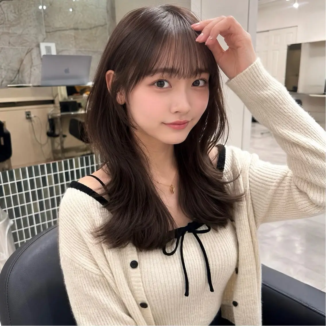 ミディアム カラー カット ヘアカラー トリートメント 🎀レイヤー×透明感 ×髪質改善🎀米田のヘアスタイル