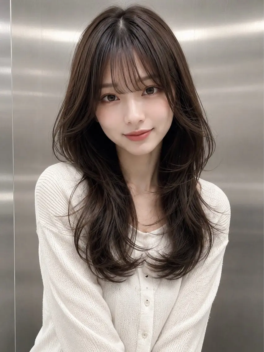 セミロング カット ヘアカラー トリートメント 🇰🇷韓国レイヤー ハッシュカット🥀のヘアスタイル