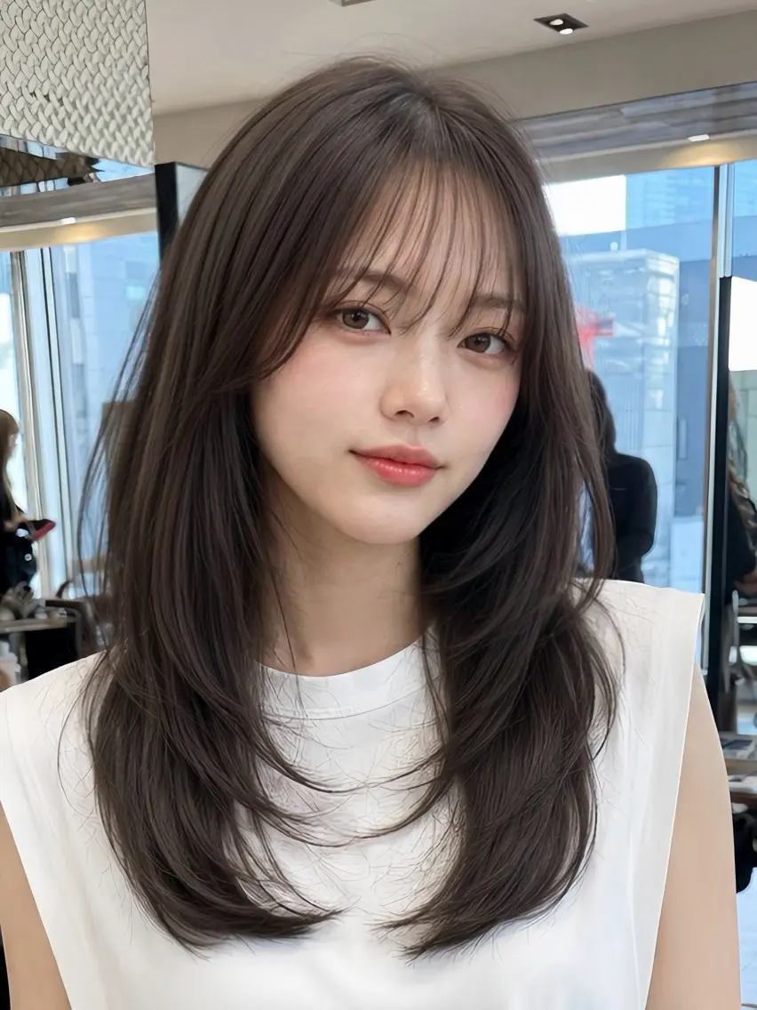 ロング トリートメント カット ヘアカラー 透明感カラー/韓国レ イヤー/宮下知也のヘアスタイル