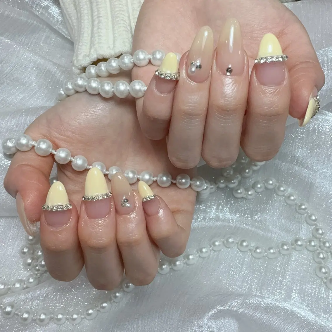 ネイル アートネイル フラッシュネイル フレンチネイル ジェルネイル ガラスフレンチ You&Me Yukiのネイルデザイン