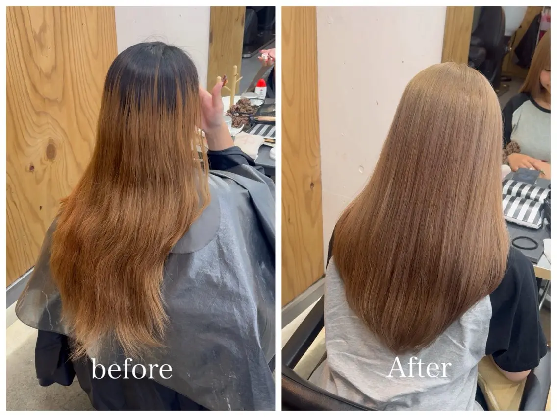 ロング カラー ブリーチ ロング 縮毛矯正 新宿 似合わせカラー HINAのヘアスタイル