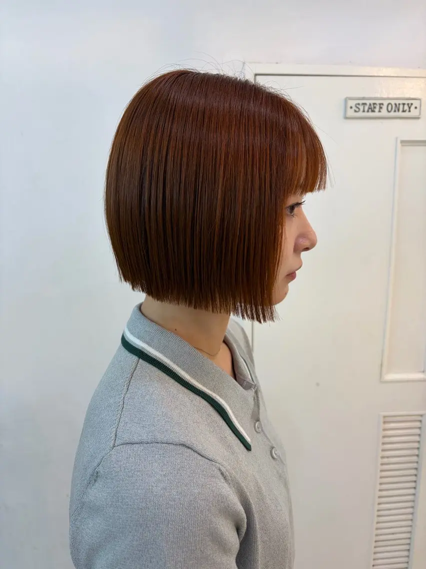 ショート カラー オレンジ ボブ カット ヘアカラー トリートメント ブリーチ有無Wカラー メンズパーマ大成のヘアスタイル
