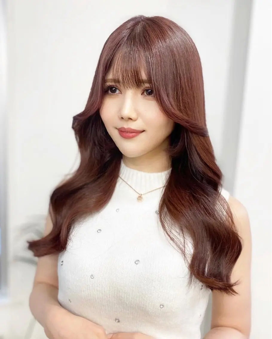 セミロング カラー カット ヘアカラー トリートメント 顔まわりレイヤー× 韓国ヘアオタベシンヤのヘアスタイル