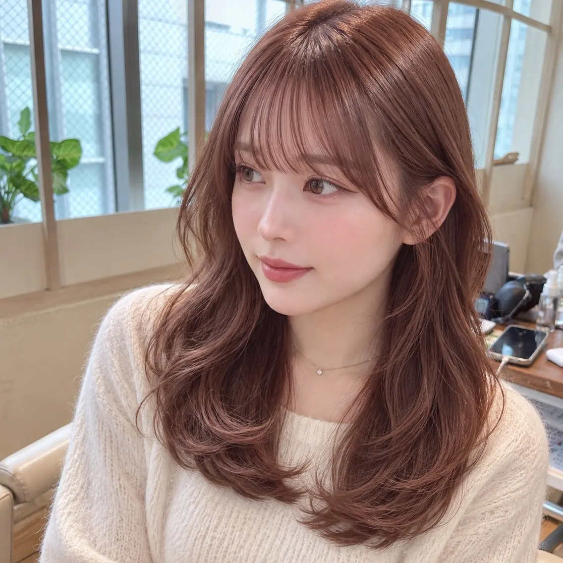 ミディアム カラー ブラウンカラー チョコレートブラウン 顔周りレイヤー/透明 感カラー/難波雄雅のヘアスタイル