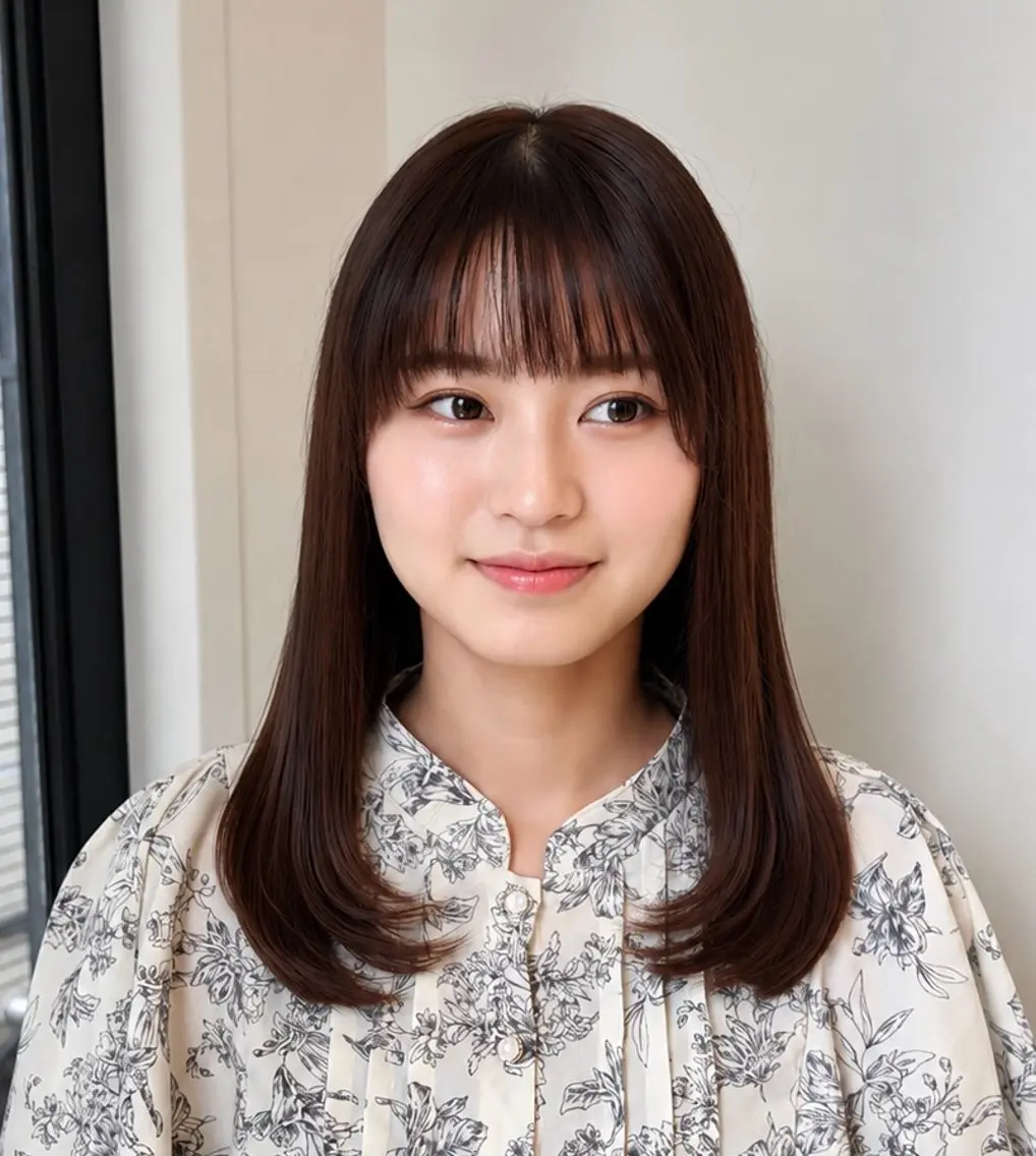 ミディアム ミディアムレイヤー 顔まわりレイヤー 顔周りカット 韓国風ヘア レイヤーカット ヒナ/酸性ストレート /髪質改善のヘアスタイル