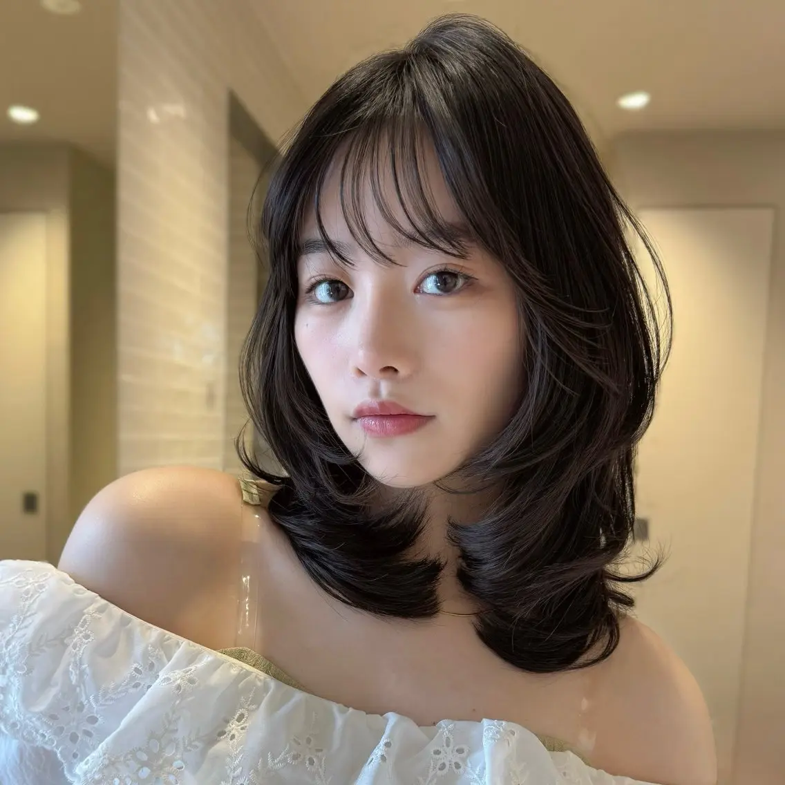 ミディアム カット ヘアカラー トリートメント 透明感🍨レイヤー ヘアセット/miyuのヘアスタイル