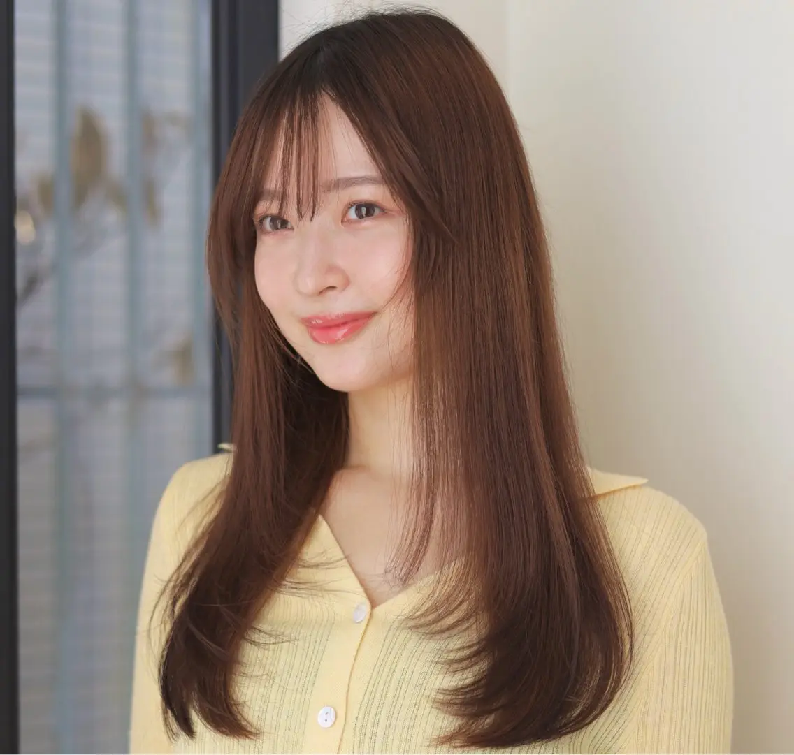 セミロング 顔まわりレイヤー レイヤーカット 小顔カット ヒナ/酸性ストレート /髪質改善のヘアスタイル