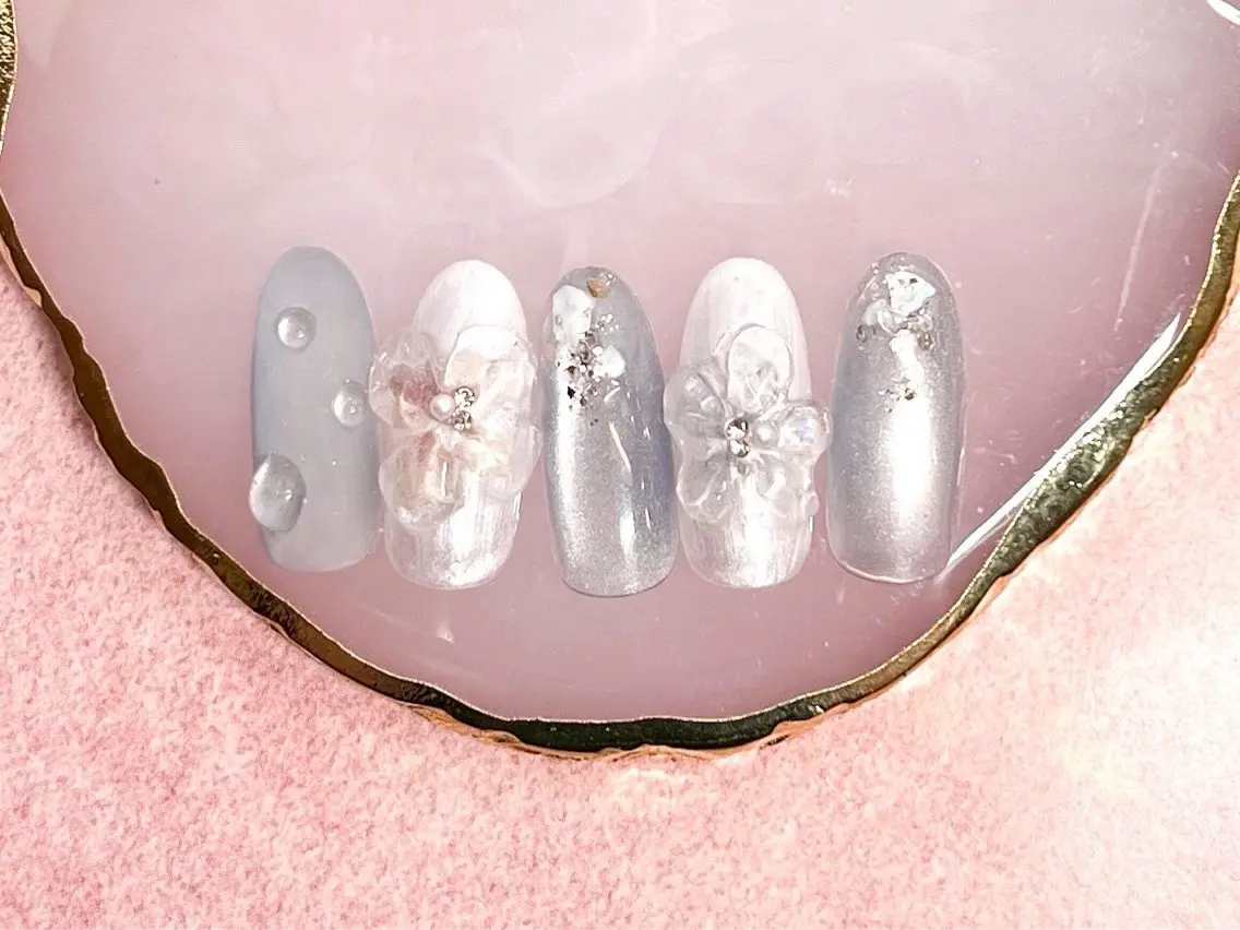 ネイル アートネイル フラッシュネイル フラワーネイル ジェルネイル ガーリー ハンドネイル Puti nailのネイルデザイン