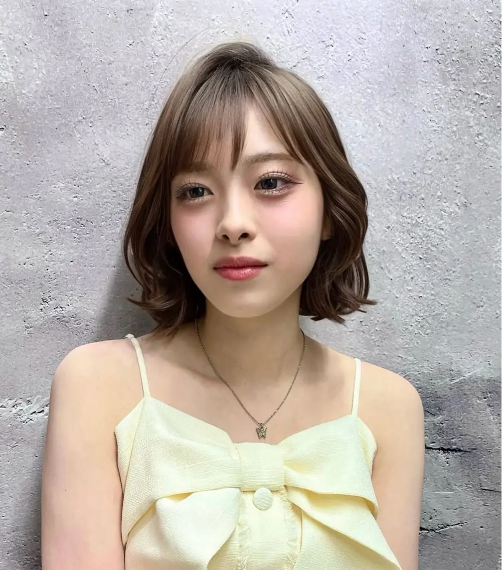 ミディアム カラー ヘアアレンジ ボブ 韓国風ヘア 小顔カット 山本 来夢のヘアスタイル