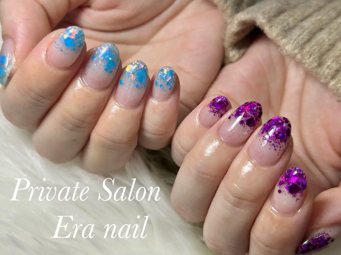 ネイル グラデーション ラメ(グリッター) ラメグラデーション ハンドネイル Era nailのネイルデザイン