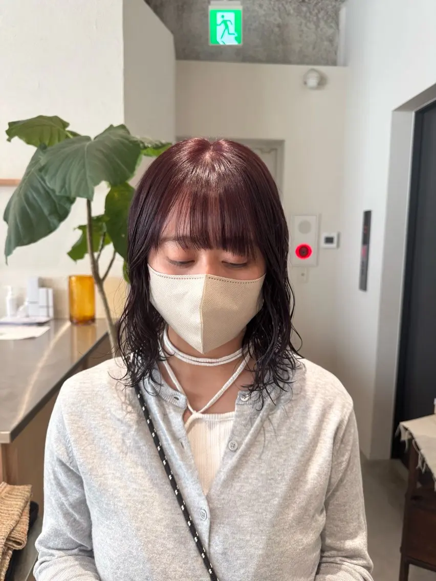 ミディアム カラー ミディアムパーマ ボブ ヘアカラー トリートメント 村田 茉優のヘアスタイル