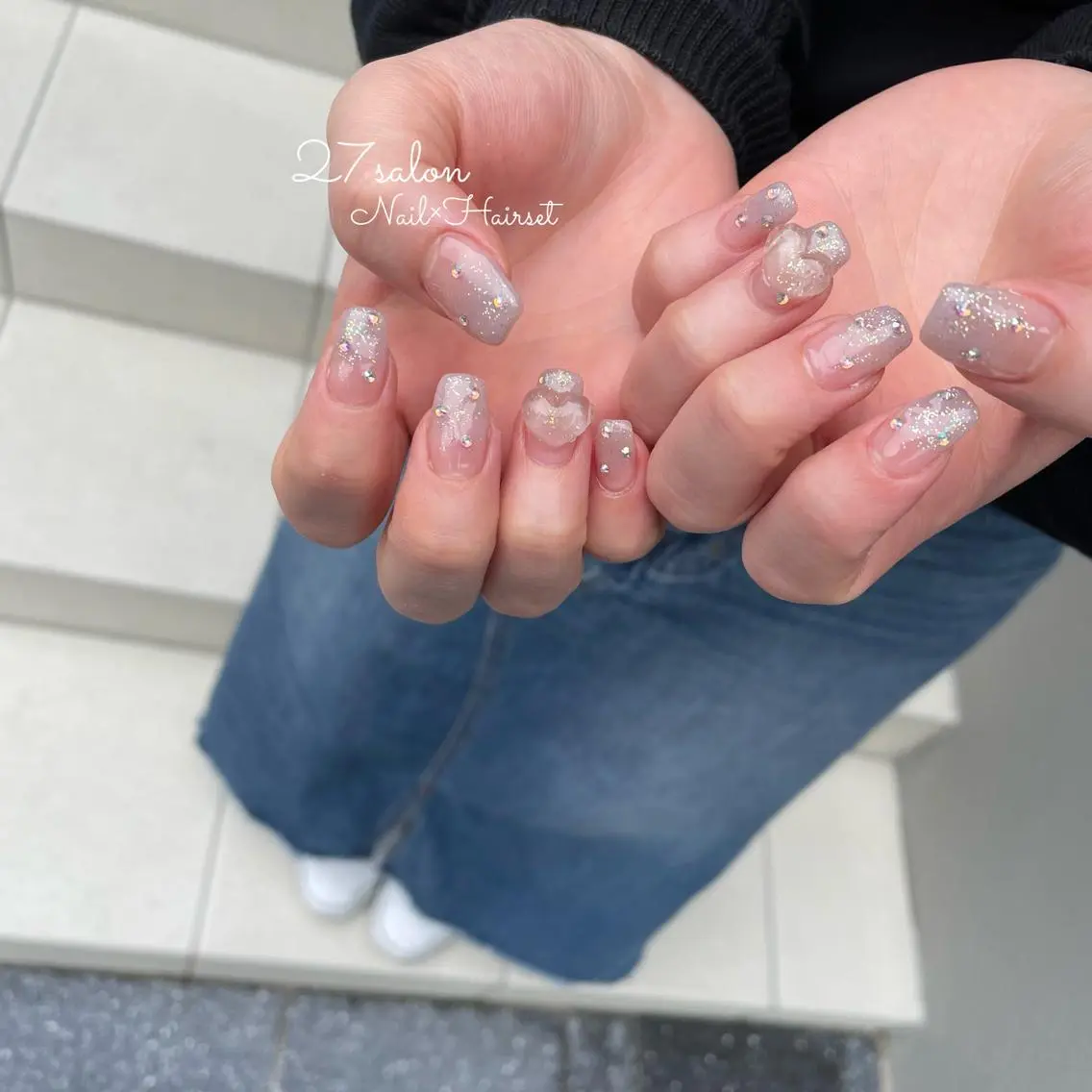 ネイル クリアネイル グラデーション ハート 27salon yuinaのネイルデザイン