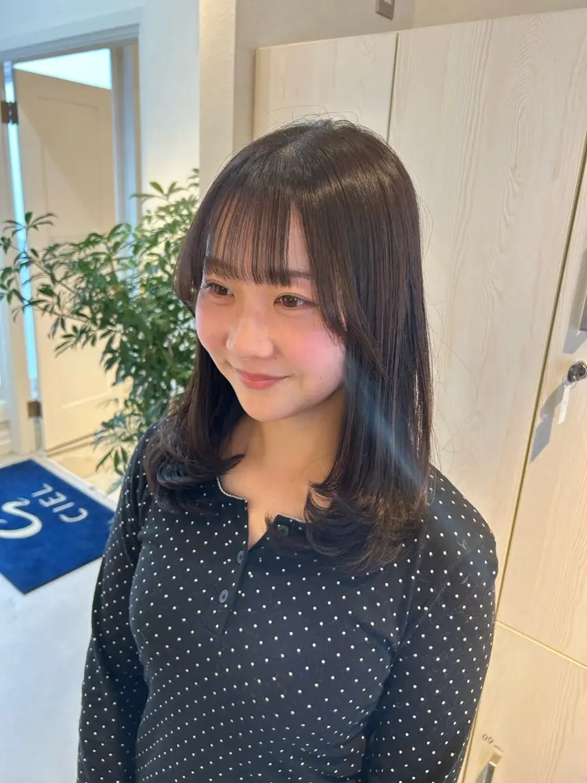 ミディアム カラー 縮毛矯正 カット ヘアカラー 縮毛矯正 トリートメント お顔周り/オリーブ/ Wカラー/mei大名のヘアスタイル