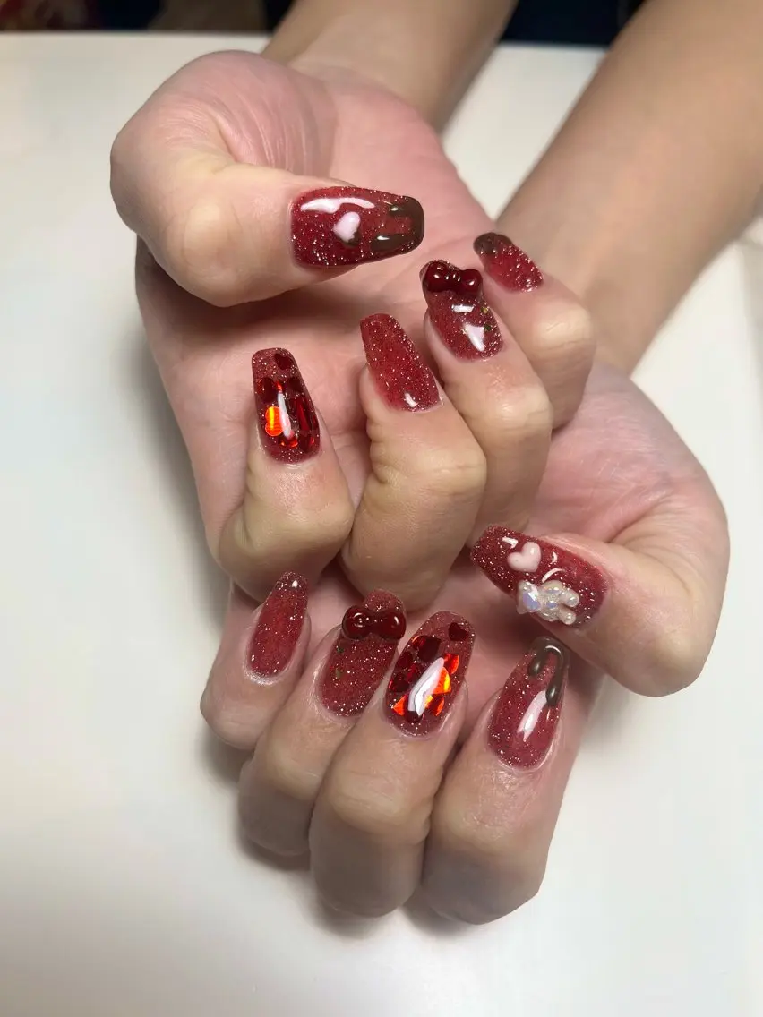 ネイル フラッシュネイル バレンタイン フットネイル ballie／小野原 なつみのネイルデザイン