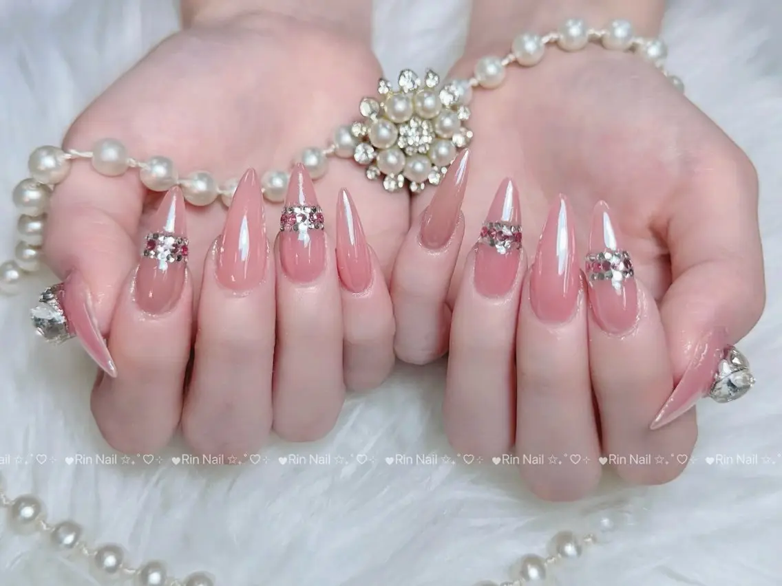 ネイル ブルー ジェルネイル ガーリー グラデーション グリーン ハンドネイル Rin Nail 新大久保店のネイルデザイン