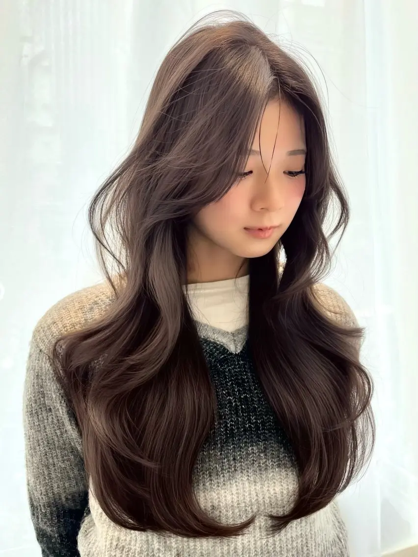 セミロング 韓国風ヘア レイヤーカット 似合わせカット 小顔カット カット ヘアカラー トリートメント 赤み消し透明感カラー 似合わせ前髪柴田礼空のヘアスタイル