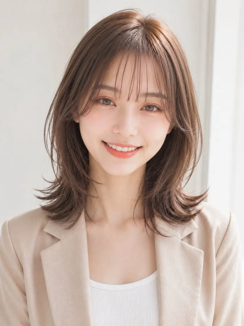 ミディアム カラー 韓国風ヘア 小顔カット 西野 美桜のヘアスタイル