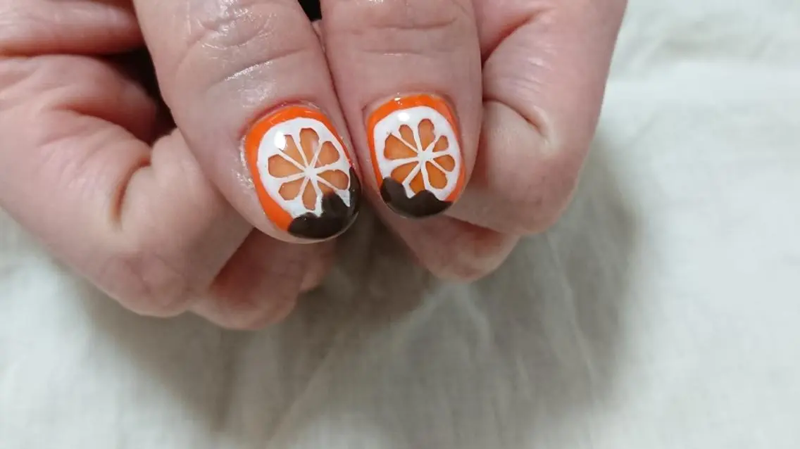 ネイル オレンジ バレンタイン ハンドネイル shellnail さなえのネイルデザイン