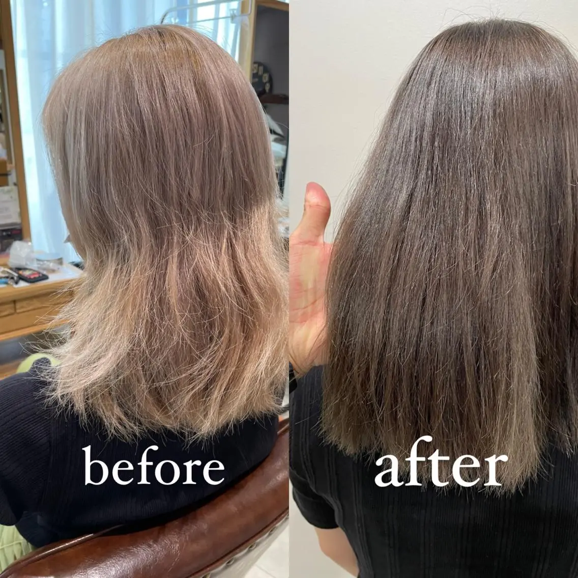 ミディアム カラー ブリーチ グレージュ ヘアカラー トリートメント 過去一の柔髪ヘア 🌿einshairのヘアスタイル