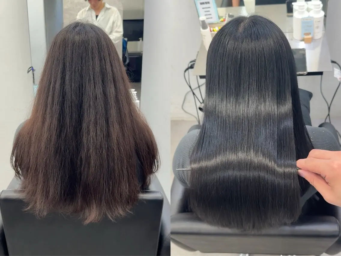 ロング ロングレイヤー 顔まわりレイヤー 髪質改善 韓国風ヘア レイヤーカット カット 縮毛矯正 トリートメント 髪質改善×縮毛矯正 Core 片山健太のヘアスタイル