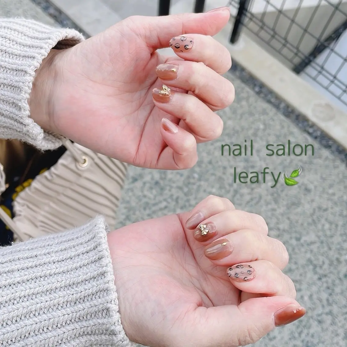 ネイル アニマル柄 マグネットネイル リボン ネイルサロン leafyのネイルデザイン
