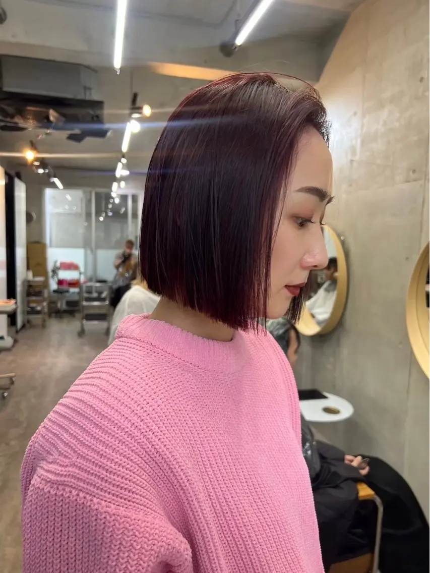 ショート カラー 切りっぱなしボブ ピンクカラー ボブ カットモデル募集中 ／HARUKA🎀のヘアスタイル