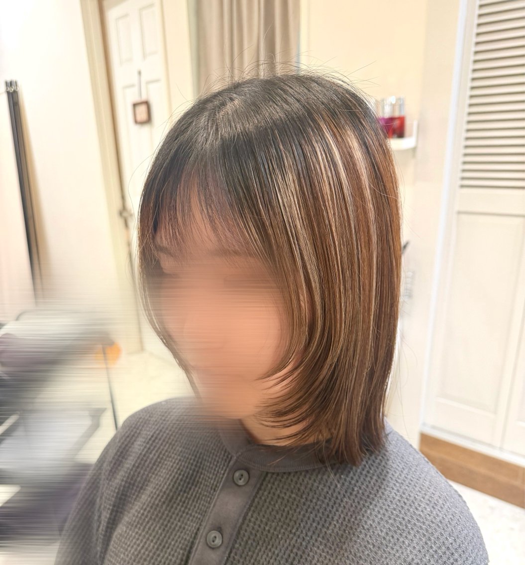 ミディアム 顔周りカット レイヤーカット よしおか†❤︎ 【縮毛矯正/ツヤ髪】のヘアスタイル