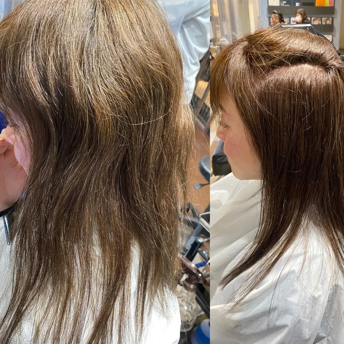 セミロング カラー パーマ 酸性ストレート ストレートパーマ カット ヘアカラー 縮毛矯正 トリートメント 髪改善フェイスレイヤ YASUハッシカットのヘアスタイル