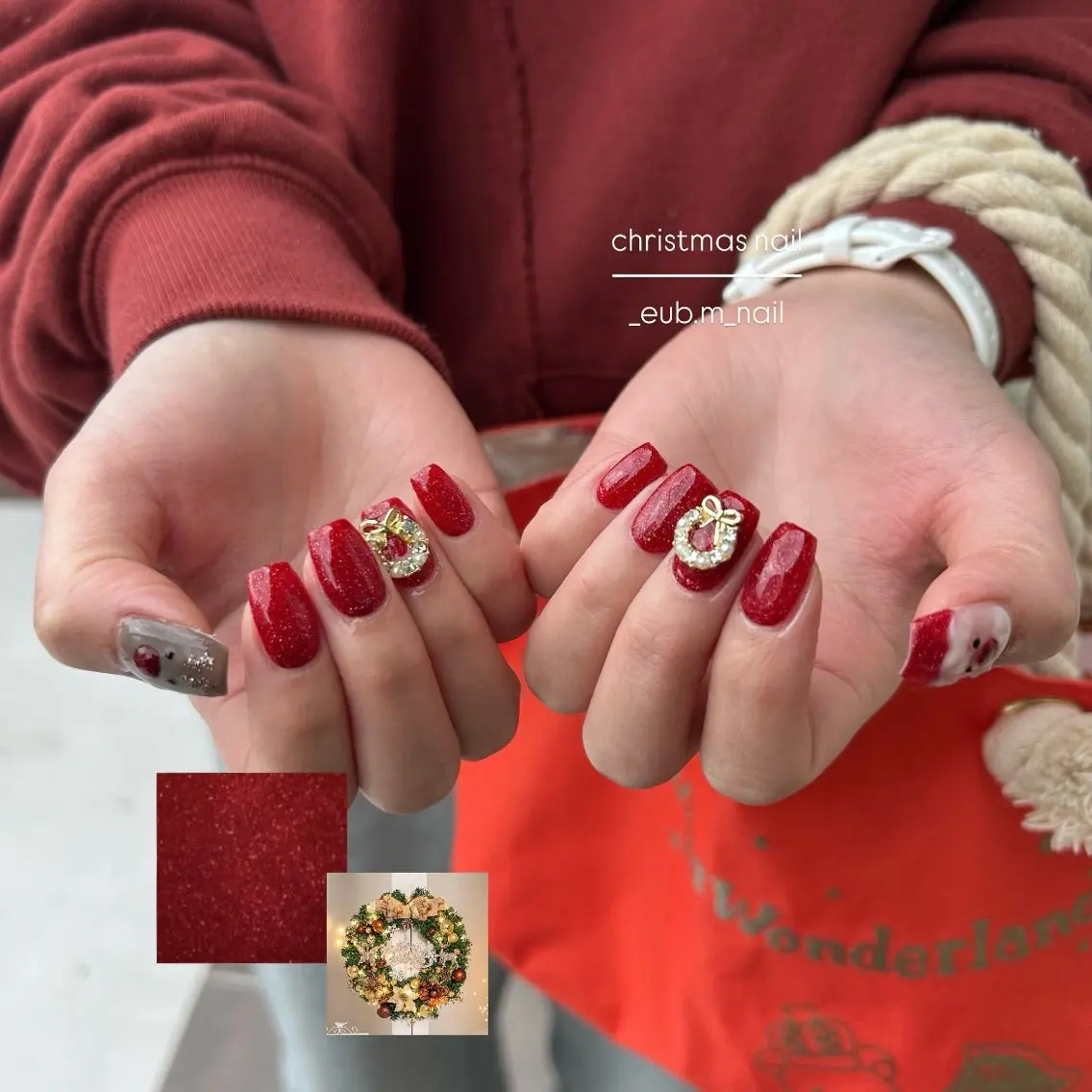 ネイル ボルドー 冬ネイル クリスマス ハンドネイル 深夜ネイルサロン eub.m_nailのネイルデザイン