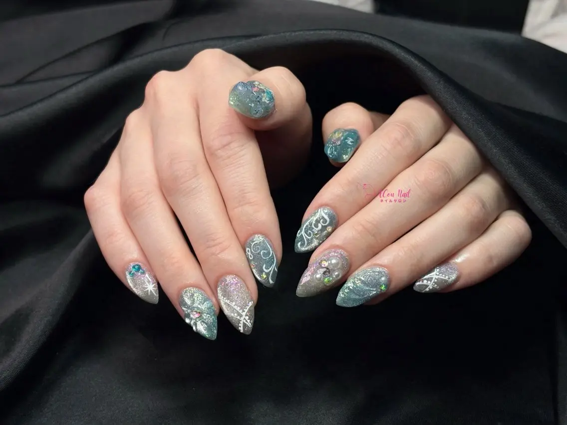 ネイル 桜ネイル 長さ出し フラワーネイル フレンチネイル ジェルネイル ハンドネイル ACon NailSalonのネイルデザイン