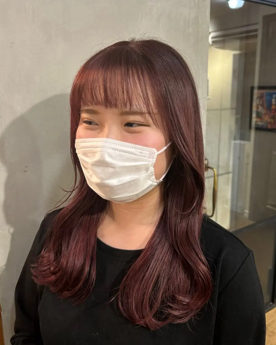 ロング カラー ブリーチ ボルドーカラー ブラウンカラー ピンクカラー ピンクブラウン きよまつ みさきのヘアスタイル