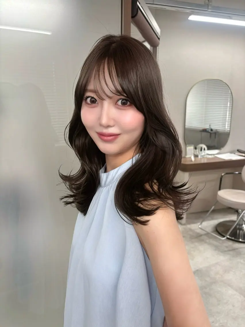 セミロング 韓国風ヘア レイヤーカット 似合わせカット カット ヘアカラー トリートメント 西尾 彩那のヘアスタイル