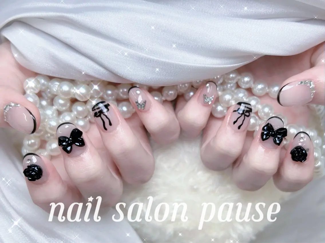 ネイル リボン ハンドネイル ハンドケア nail salon pause✨のネイルデザイン