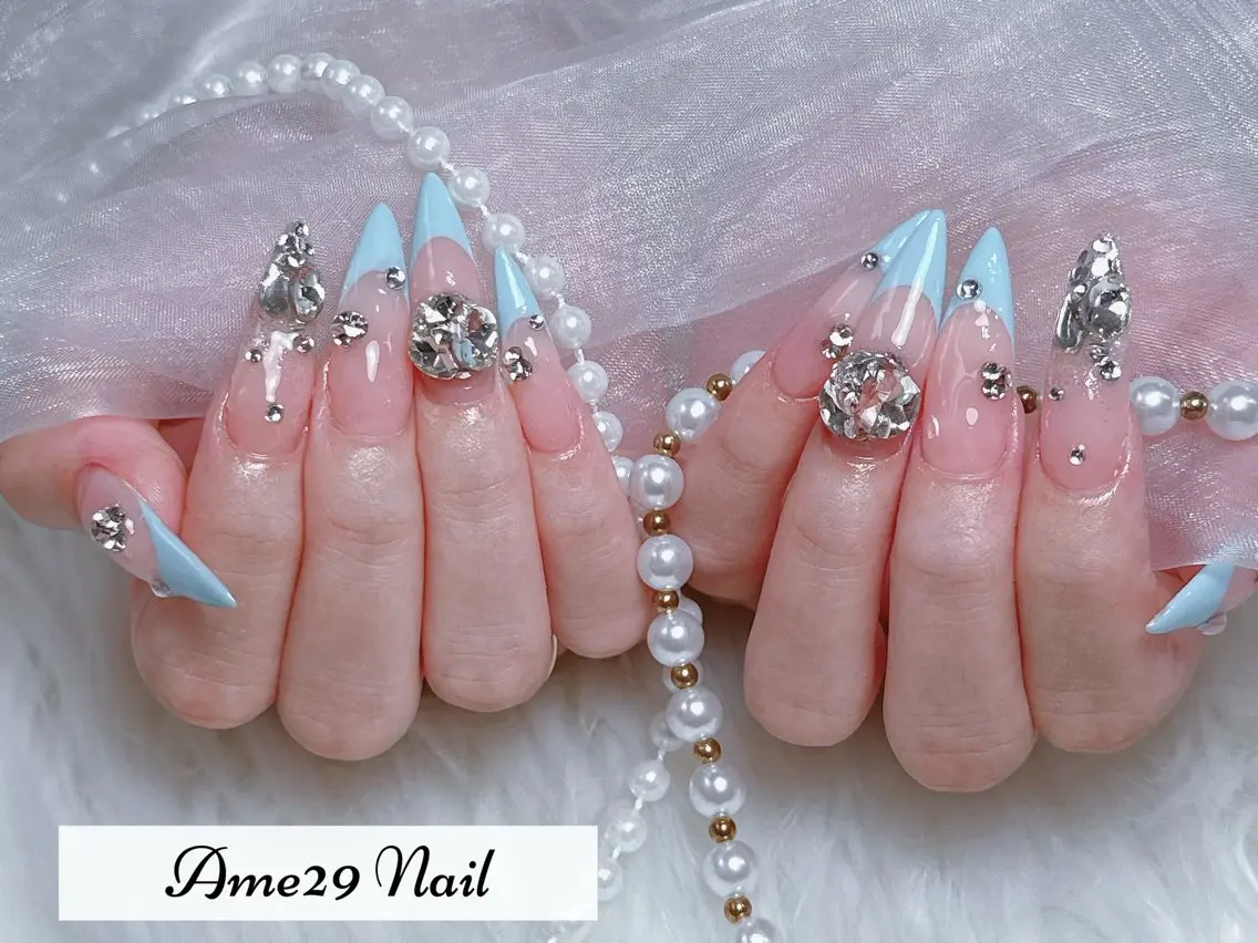 ネイル フラワーネイル ロングネイル オフィスネイル ピンク ピンクベージュ AME29 Nail ネイルサロンのネイルデザイン
