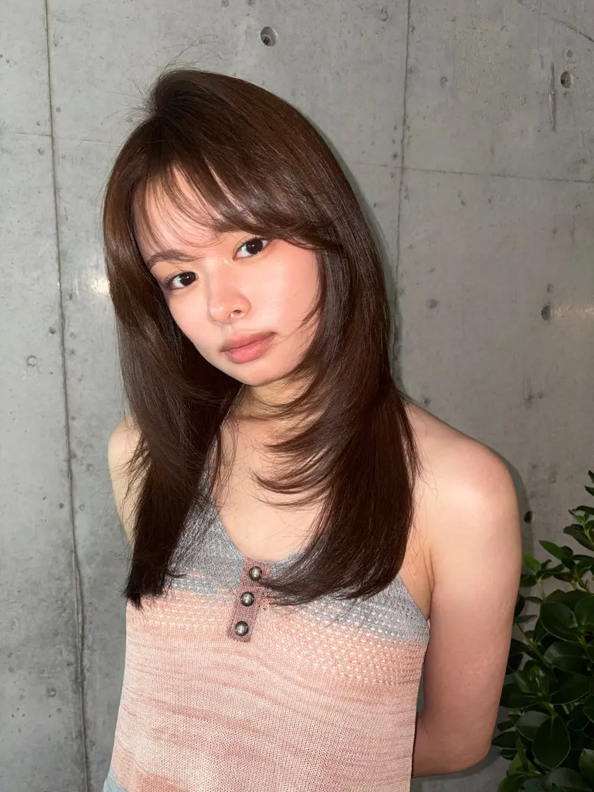 ロング カラー カット ヘアカラー トリートメント Saki/レイヤー/ 柔色カラー/顔まわりのヘアスタイル