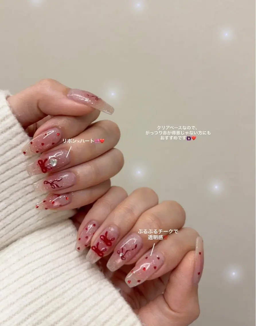 ネイル バレンタイン ハンドネイル ハンドケア あや✨🌸長さだし カワイイ系ピンク専門のネイルデザイン