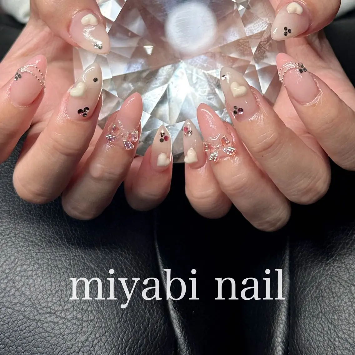 ネイル ジェルネイル グラデーション ハート ラメ(グリッター) ラメグラデーション ハンドネイル miyabi nail 桂川駅近くのネイルデザイン