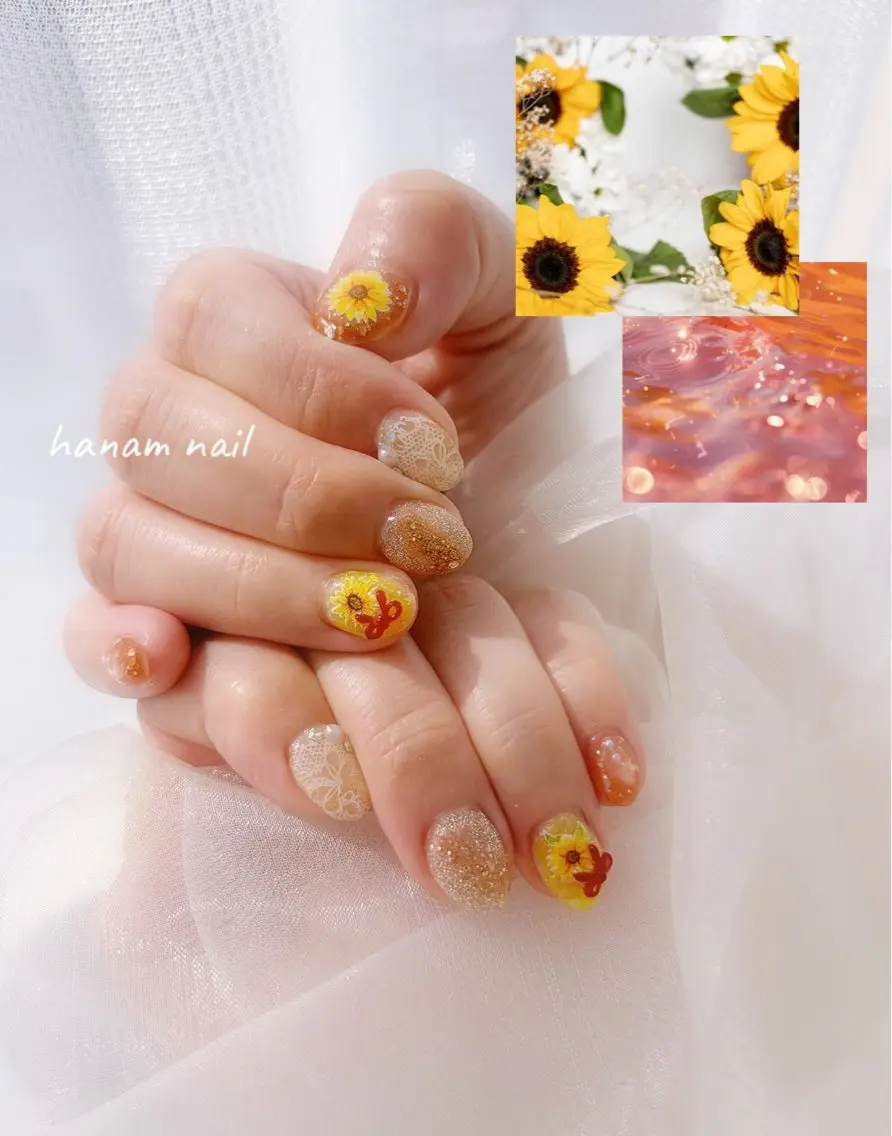 ネイル キラキラネイル ハンドネイル hanam nail 🌿🩵ハナムネイルのネイルデザイン