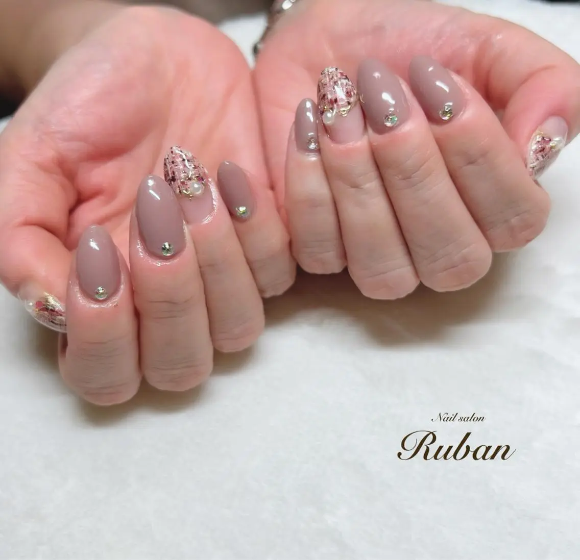 ネイル 入学式 卒業式 ピンク ツイードネイル Nail salon Rubanのネイルデザイン
