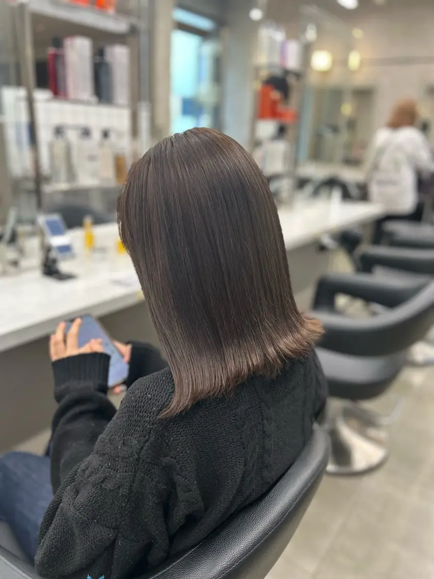 セミロング カラー パーマ ヘアアレンジ メンズ キッズ ブリーチなしカラー/ ブラウン/レイヤーのヘアスタイル