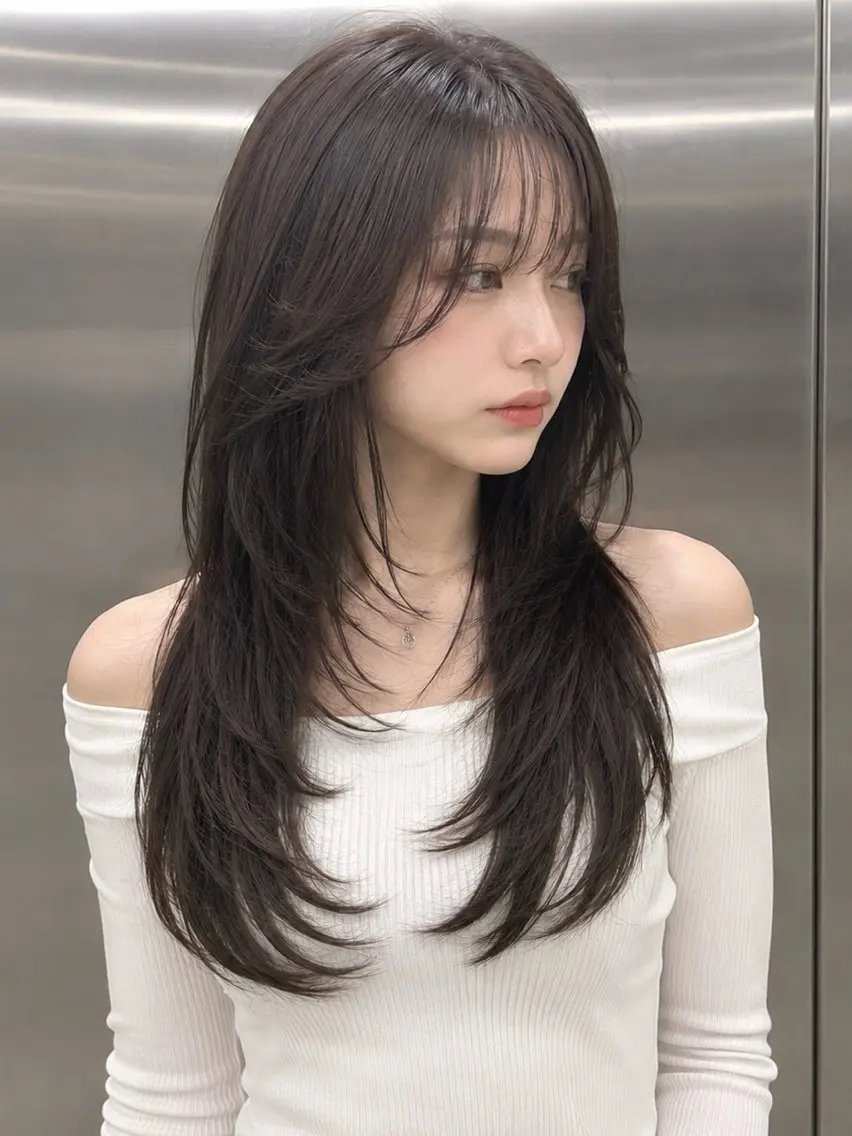 ロング カラー 🇰🇷韓国レイヤー ハッシュカット🥀のヘアスタイル