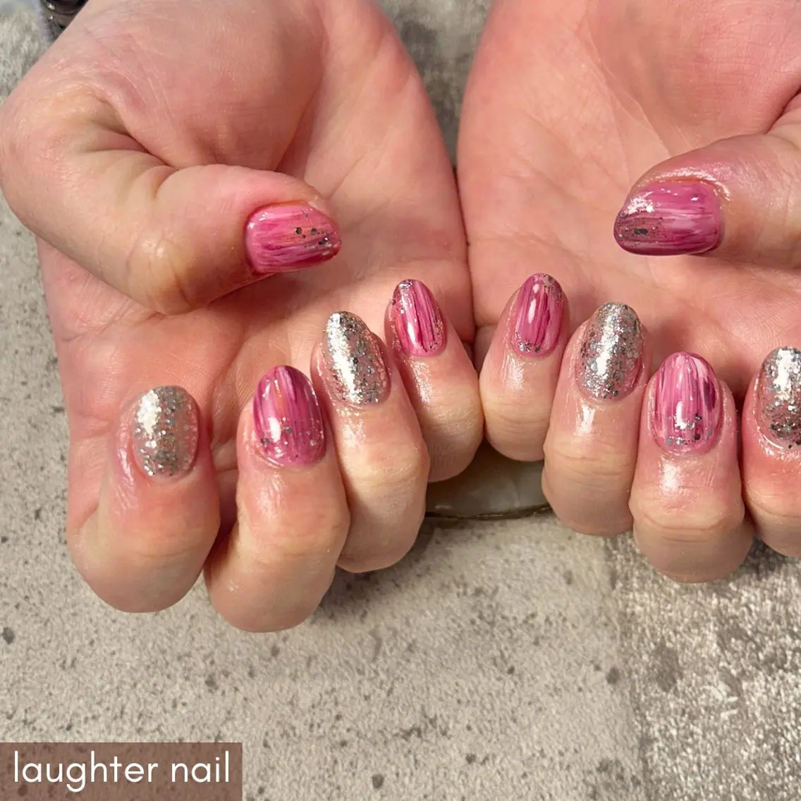 ネイル アートネイル 長さ出し ジェルネイル キラキラネイル 大理石ネイル(マーブル) ハンドネイル laughter nailのネイルデザイン