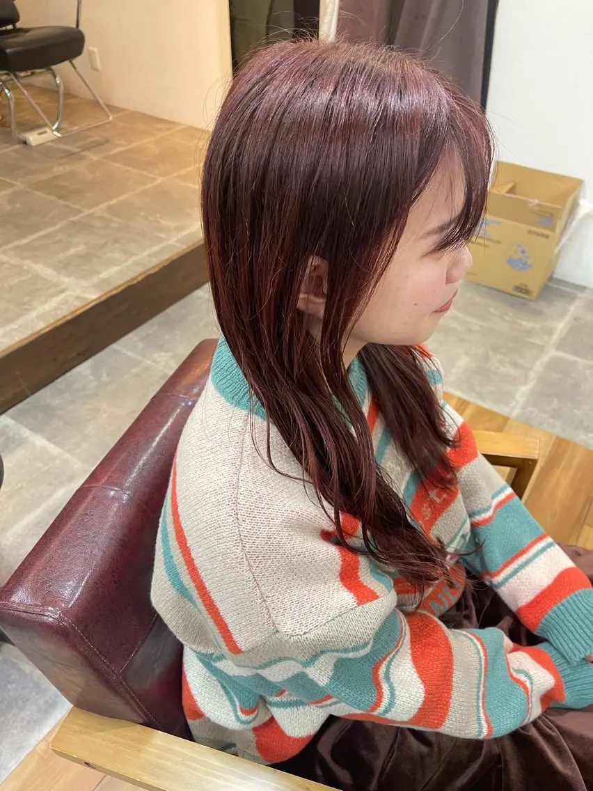 ロング カラー ブリーチ ケアブリーチ ダブルカラー ピンクカラー レッドカラー カット ヘアカラー トリートメント ダブルカラー/ 髪質改善💎安藤のヘアスタイル