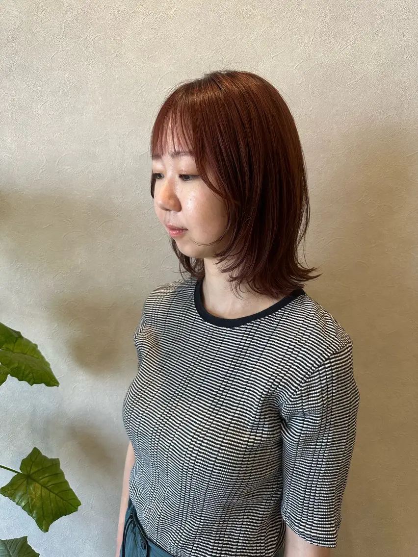 ミディアム 顔まわりレイヤー 顔周りカット レイヤーカット カット ヘアカラー トリートメント sugiyama noaのヘアスタイル